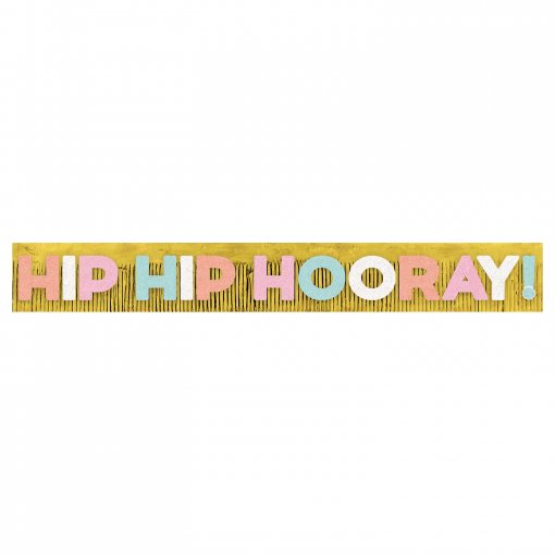 Banner Hip Hip Hooray Glitter com Cortina Dourada 