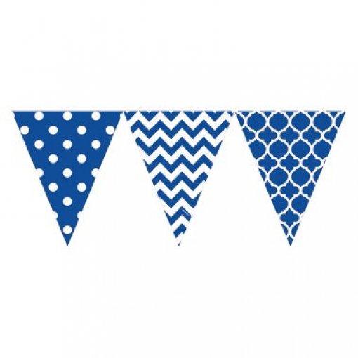 Bandeira Triangular Bolas & Chevron Azul Médio