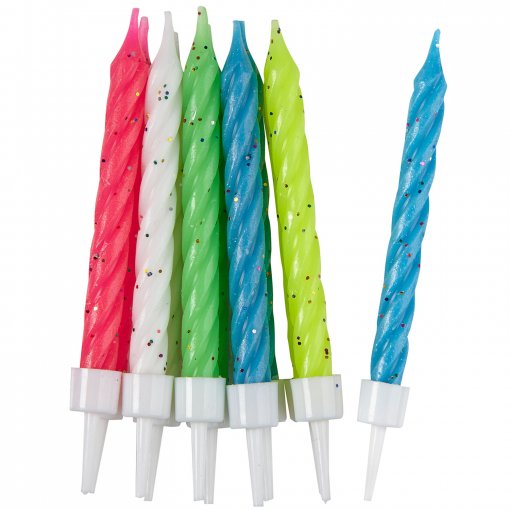 10 Velas de Aniversário Espiralizadas Sortido com Glitter