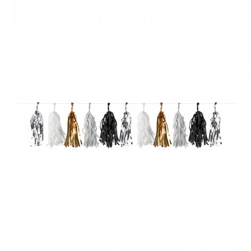 Grinalda Tassel 3m Dourado Prateado & Preto