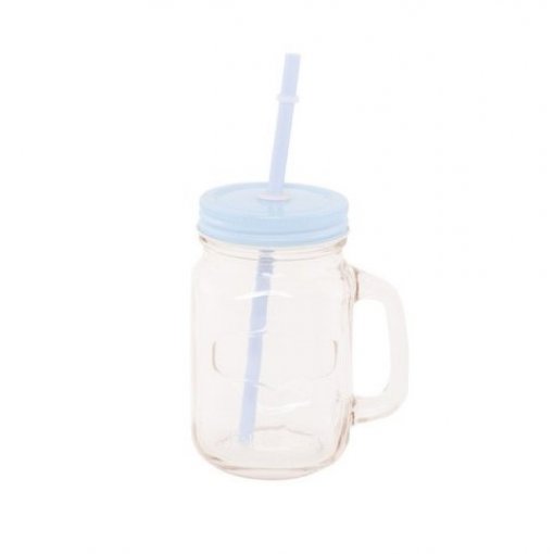 Mini Copo de Vidro 125ml com Tampa Azul & Palhinha 