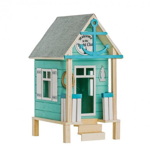 Casa de Praia em Madeira Azul Decorativa 19x21x37cm