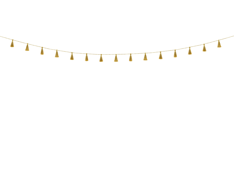 Grinalda Tassel Pom Pom tecido Dourado 1,9m