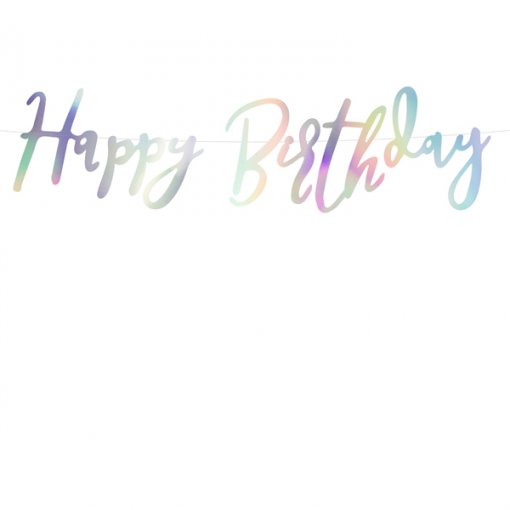 Grinalda Papel Decorativa 16,5x62cm 'Happy Birthday' Iridescente