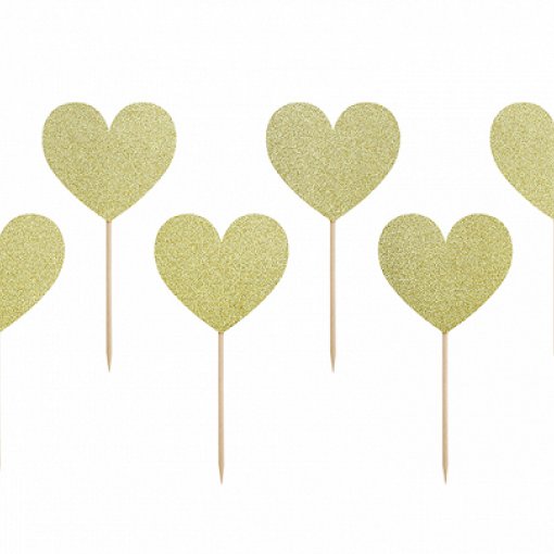 6 Topos de Bolo Corações Dourado 11cm