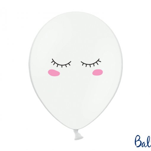 6 Balões Latex 12'' Brancos Olhos e Bochechas