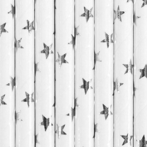 10 Palhinhas de Papel Estrelas Prateadas