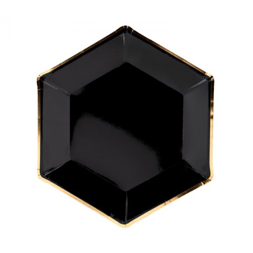 6 Pratos 23cm Preto rebordo Dourado