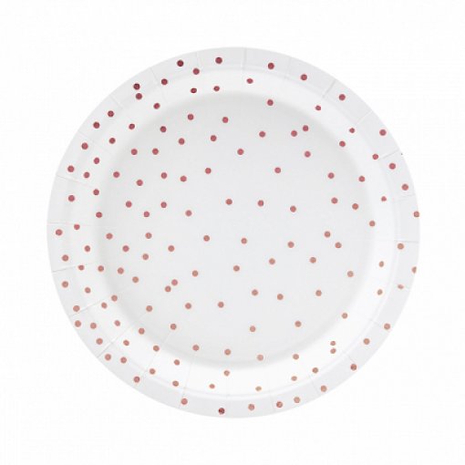 6 Pratos 18cm Branco Bolas Rose Gold