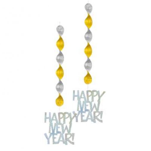 3 Pendentes Decorativos 'Happy New Year'