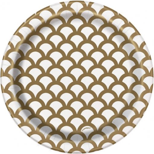 8 Pratos 18cm Dourado Escamas