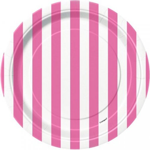 8 Pratos 18cm Riscas Rosa Choque