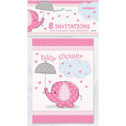 8 Convites Baby Shower Elefante Rosa