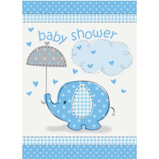 8 Convites Baby Shower Elefante Azul