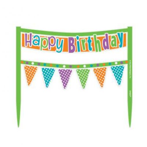 Topo de bolo com Bandeiras 'Happy Birthday' Bolas Colorido