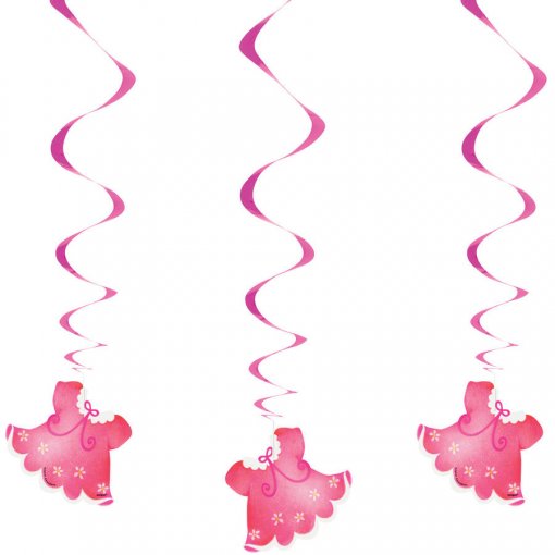 3 Pendentes Decorativos Espirais Baby Shower Estendal Roupa Rosa