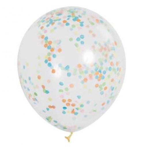 6 Balões Latex 12'' com confettis Cor Sortida