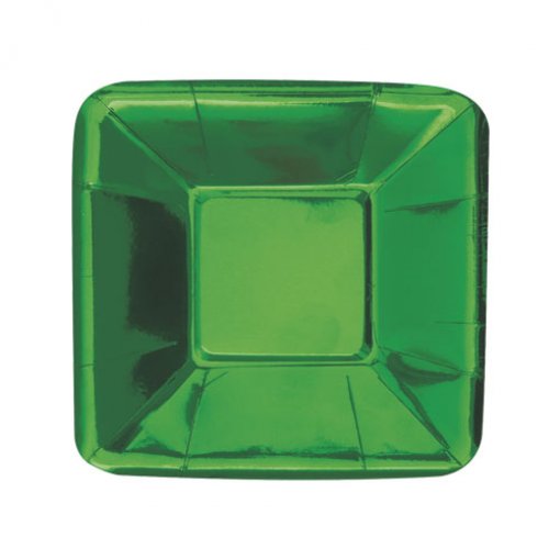 8 Mini Pratos Quadrados 13cm Verde Foil