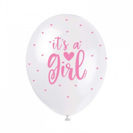 5 Balões Latex 12'' Metalizado 'It's a Girl' Rosa
