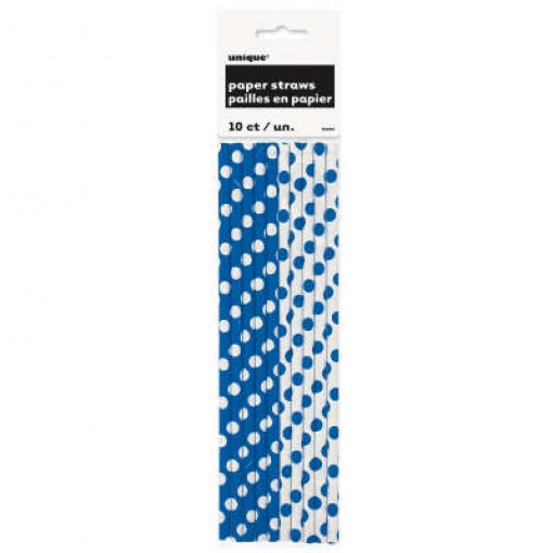 10 Palhinhas de Papel Bolas Azul Médio
