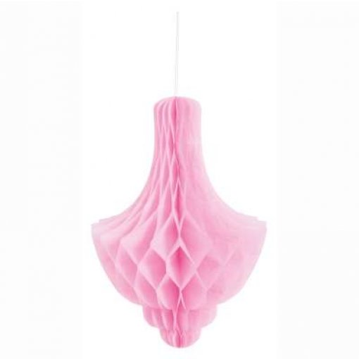Decoração de Papel Pendente Candelabro 14'' Rosa Claro