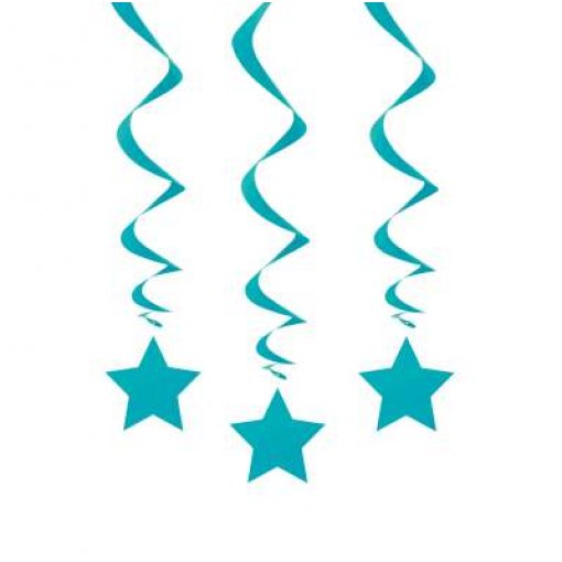 3 Pendentes Decorativos Estrelas Azul Caribe