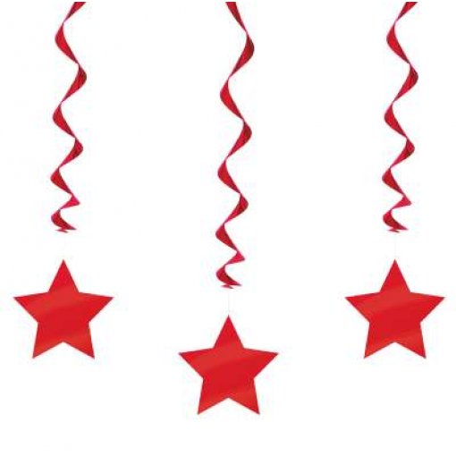 3 Pendentes Decorativos Estrelas Vermelho
