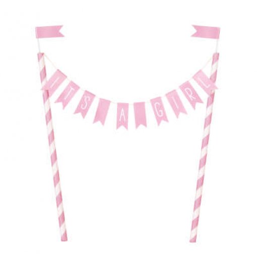 Topo de Bolo 'It's a Girl' Pink Hearts Baby Shower