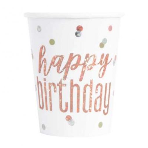 8 Copos 267ml Rose Gold Birthday Foil