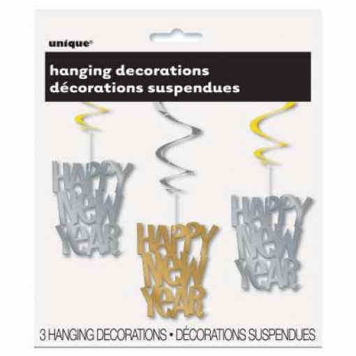 3 Pendentes Decorativos 'New Year' Prateado & Dourado