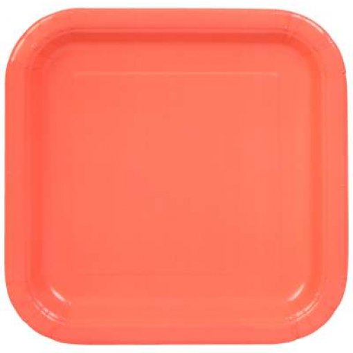 14 Pratos Quadrados 23cm Coral