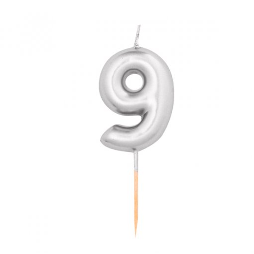 Vela Aniversário 8cm Prateado Metalizado nº9