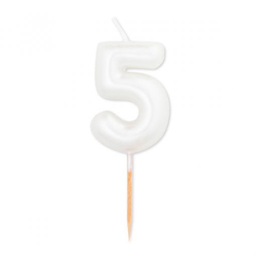 Vela Aniversário 8cm Branco Perlado nº5