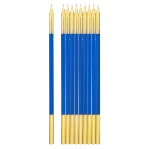 10 Velas de Aniversário 15,5cm Azul Escuro & Dourado