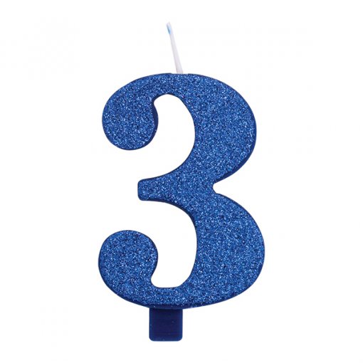 Vela Aniversário 9,5cm Azul Glitter nº3