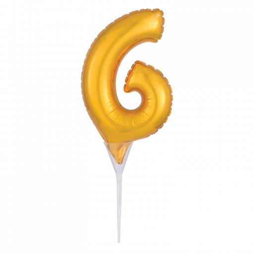 Topo de Bolo Balão Foil 6'' Dourado nº 6