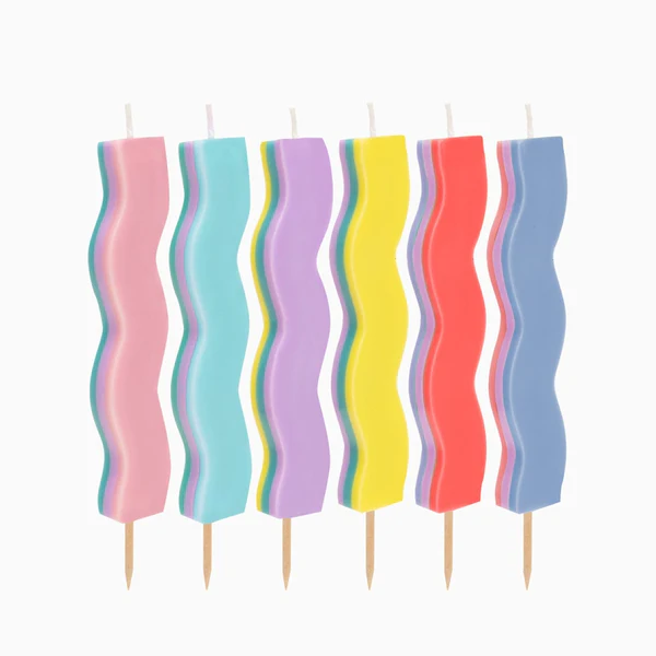 6 Velas de Aniversário 10cm Wavy Coloridas