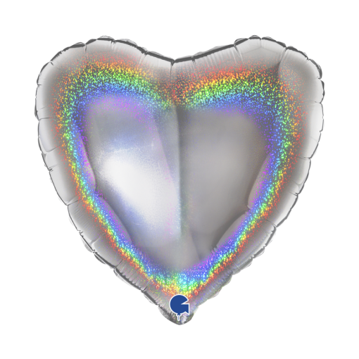 Balão Foil Coração 18'' Glitter Holographic Silver - Prateado