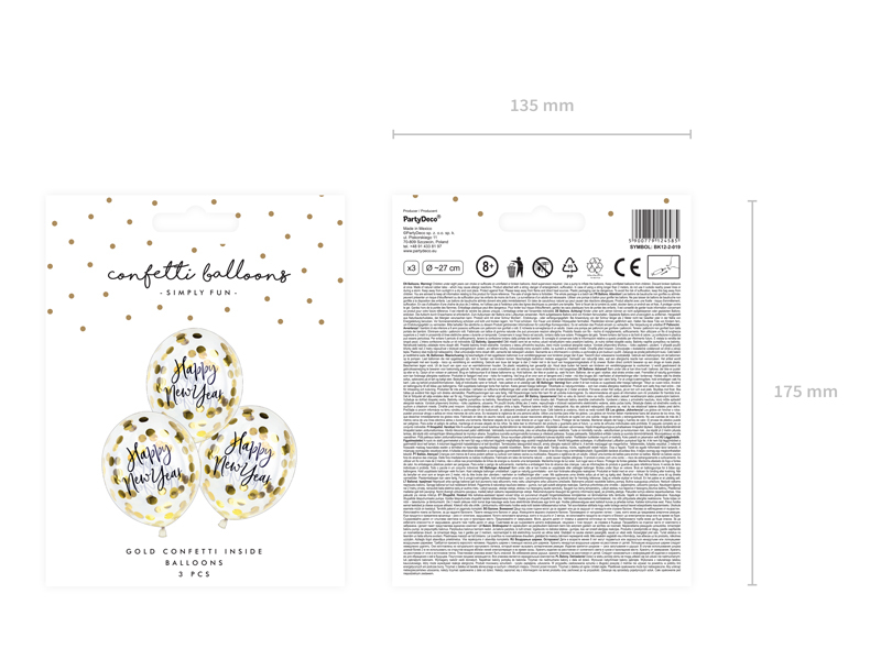 3 Balões Latex 12'' Ano Novo Confettis Dourados