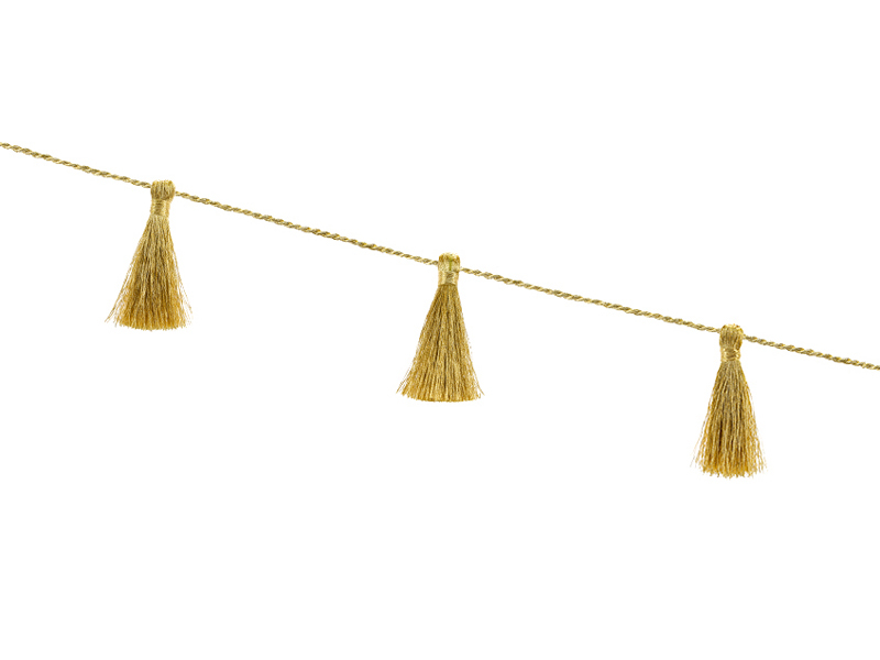 Grinalda Tassel Pom Pom tecido Dourado 1,9m