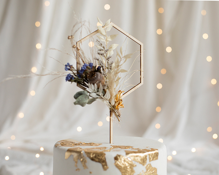 Topo de Bolo para personalizar Hexágono Madeira 24cm