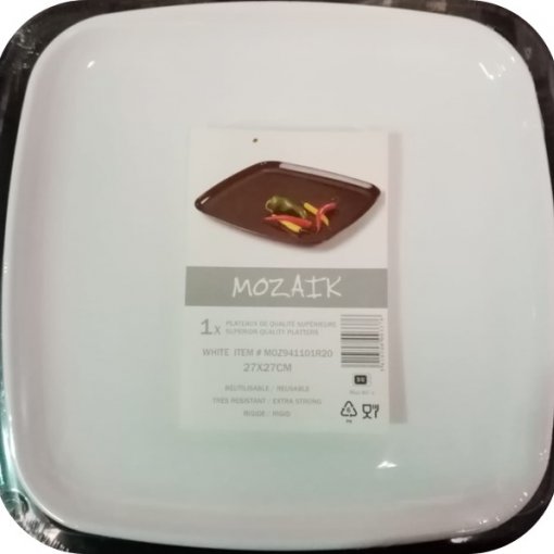 Travessa Plástico Premium Rijo Reutilizável Quadrada 27cm Branco