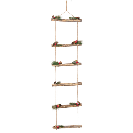 Escada de Madeira 36cm x 1,55m com Azevinhos Natal