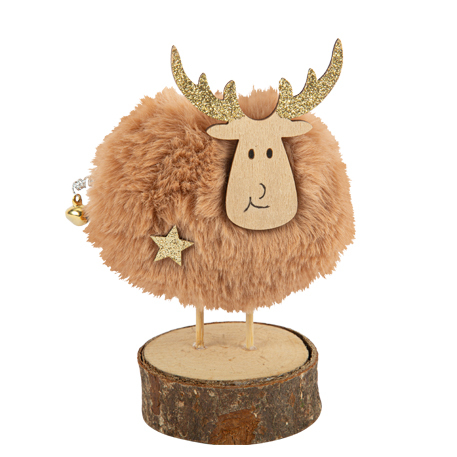 Veado em Base Madeira com pelo Camel