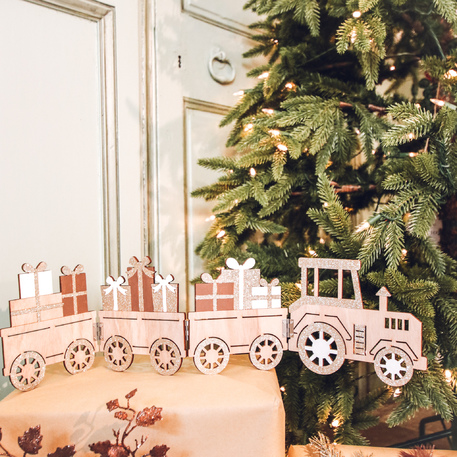 Comboio de Natal dobrável em Madeira 59 x 15 cm