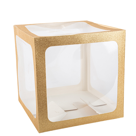 Cubo Transparente & Dourado Glitter para Balões 30x30x30cm