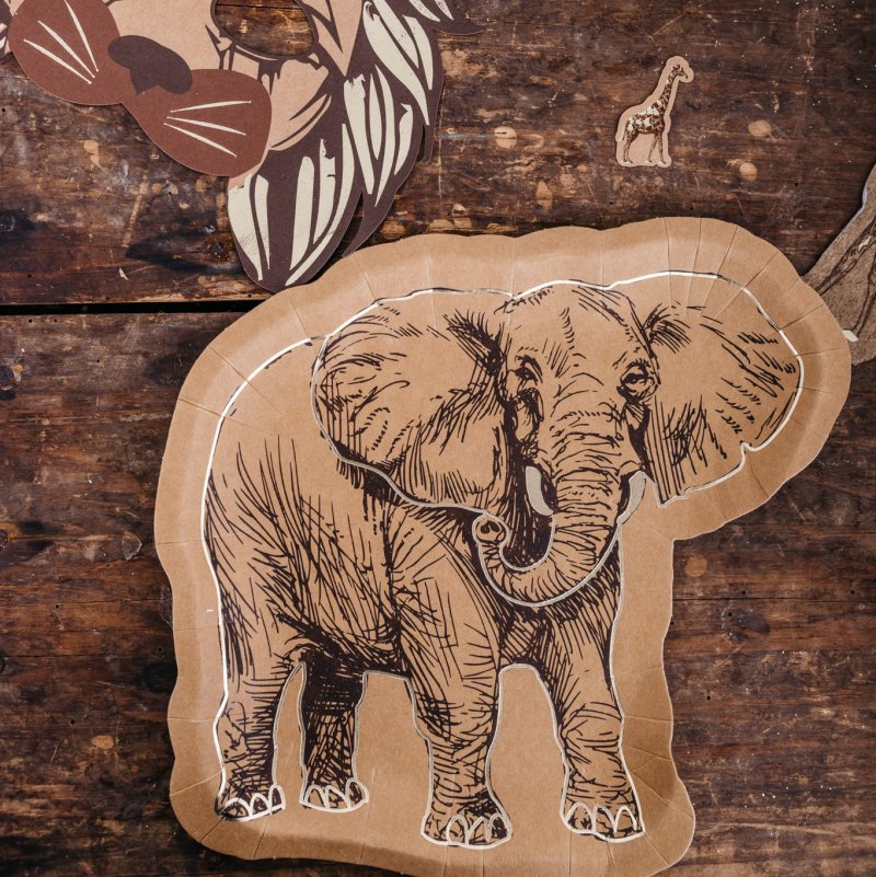 8 Pratos 23x22cm Kraft Safari Elefante