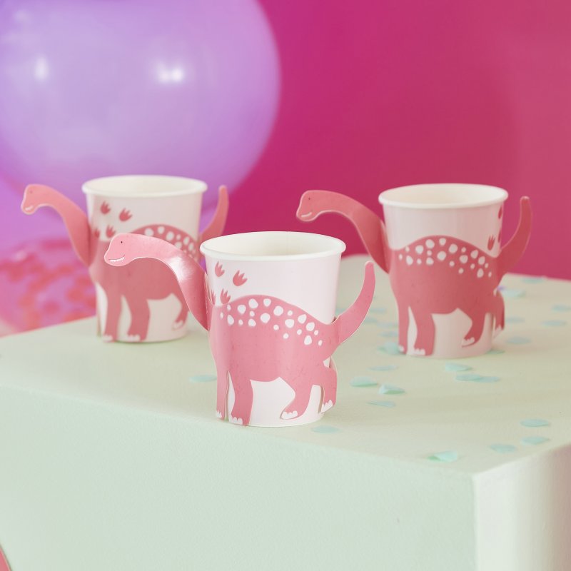 8 Copos 267ml Dinossauro Rosa