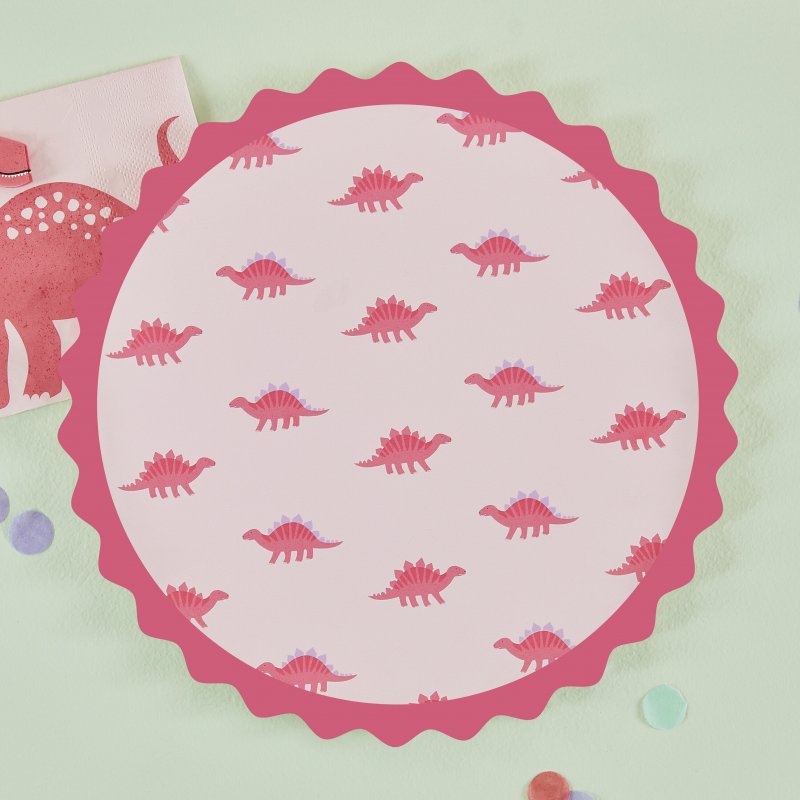 8 Pratos 25cm Dinossauro Rosa