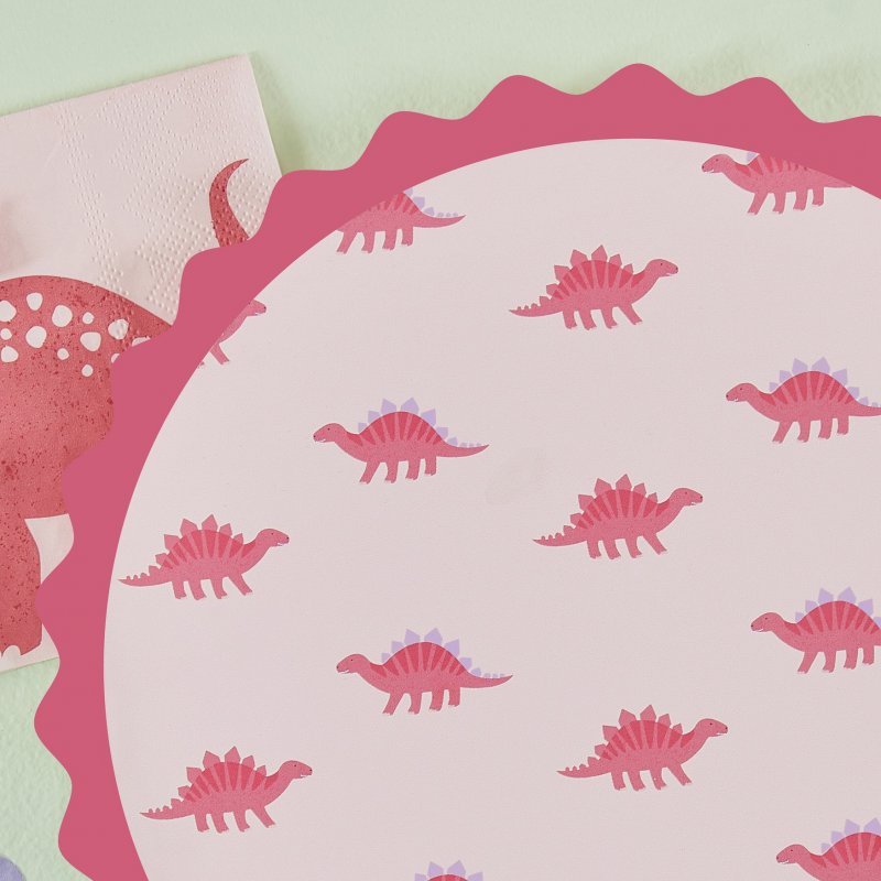 8 Pratos 25cm Dinossauro Rosa